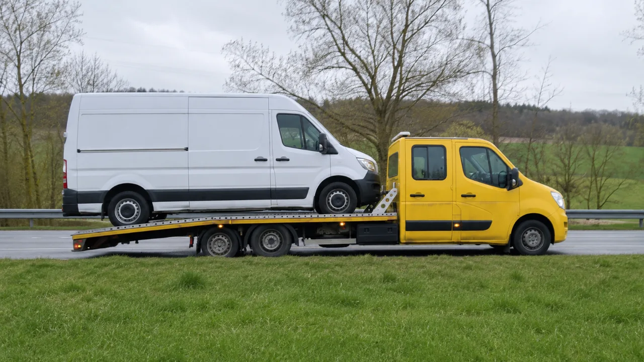 Transport dostawczego Forda Transit na lawecie na DK94 – Olkusz