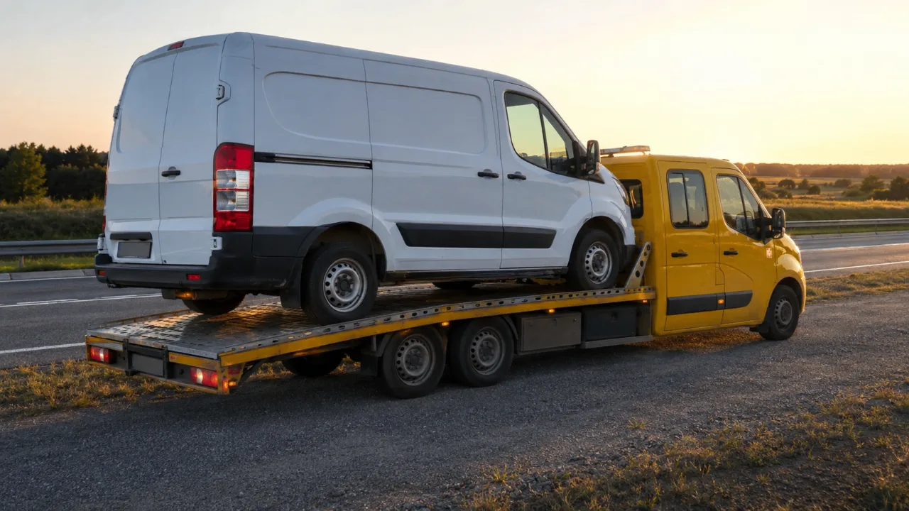 Transport białego busa na lawecie o zachodzie słońca – Olkusz
