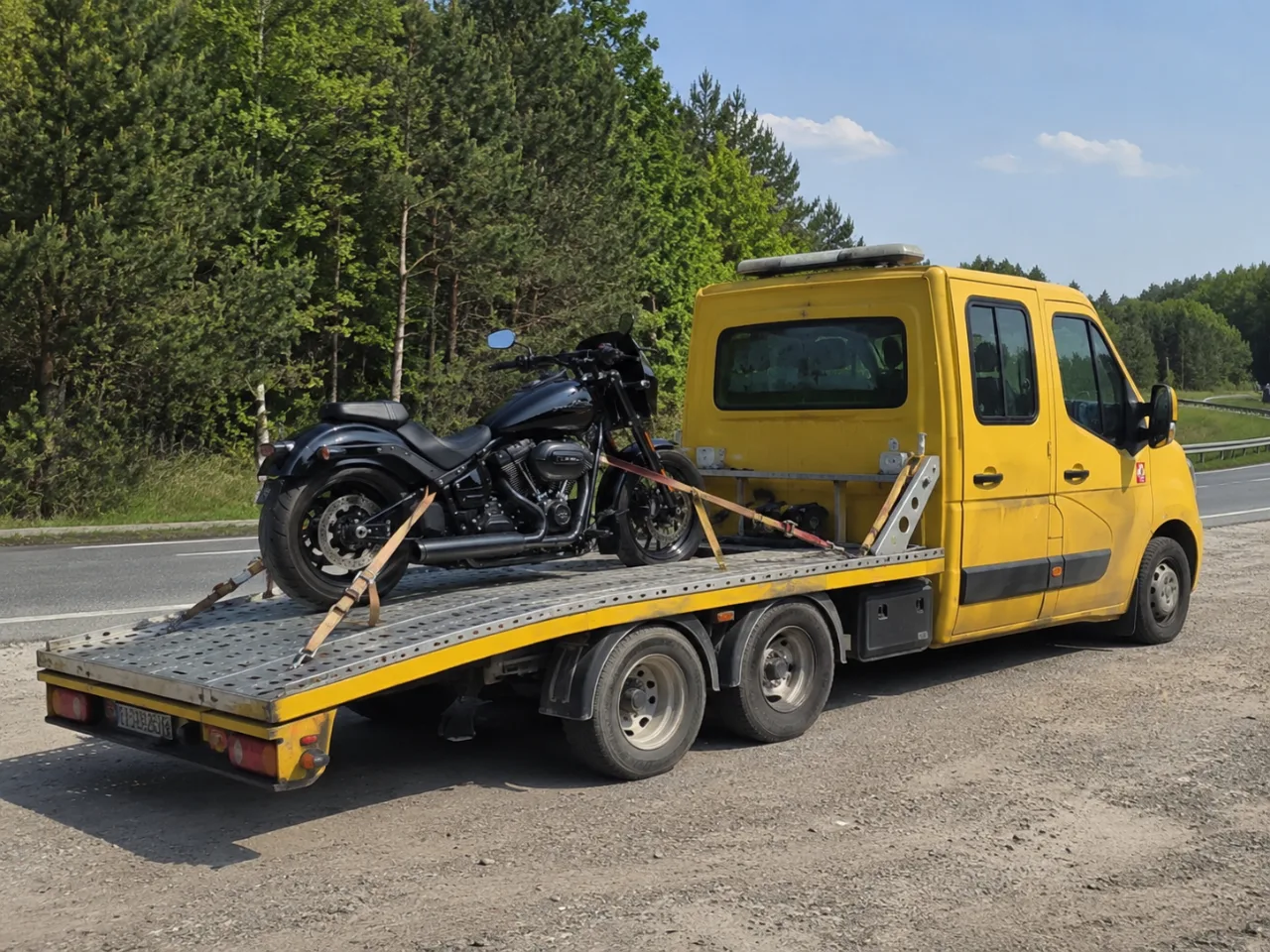 Transport motocykla na lawecie latem – AutoHol-Nowak Pomoc Drogowa Olkusz